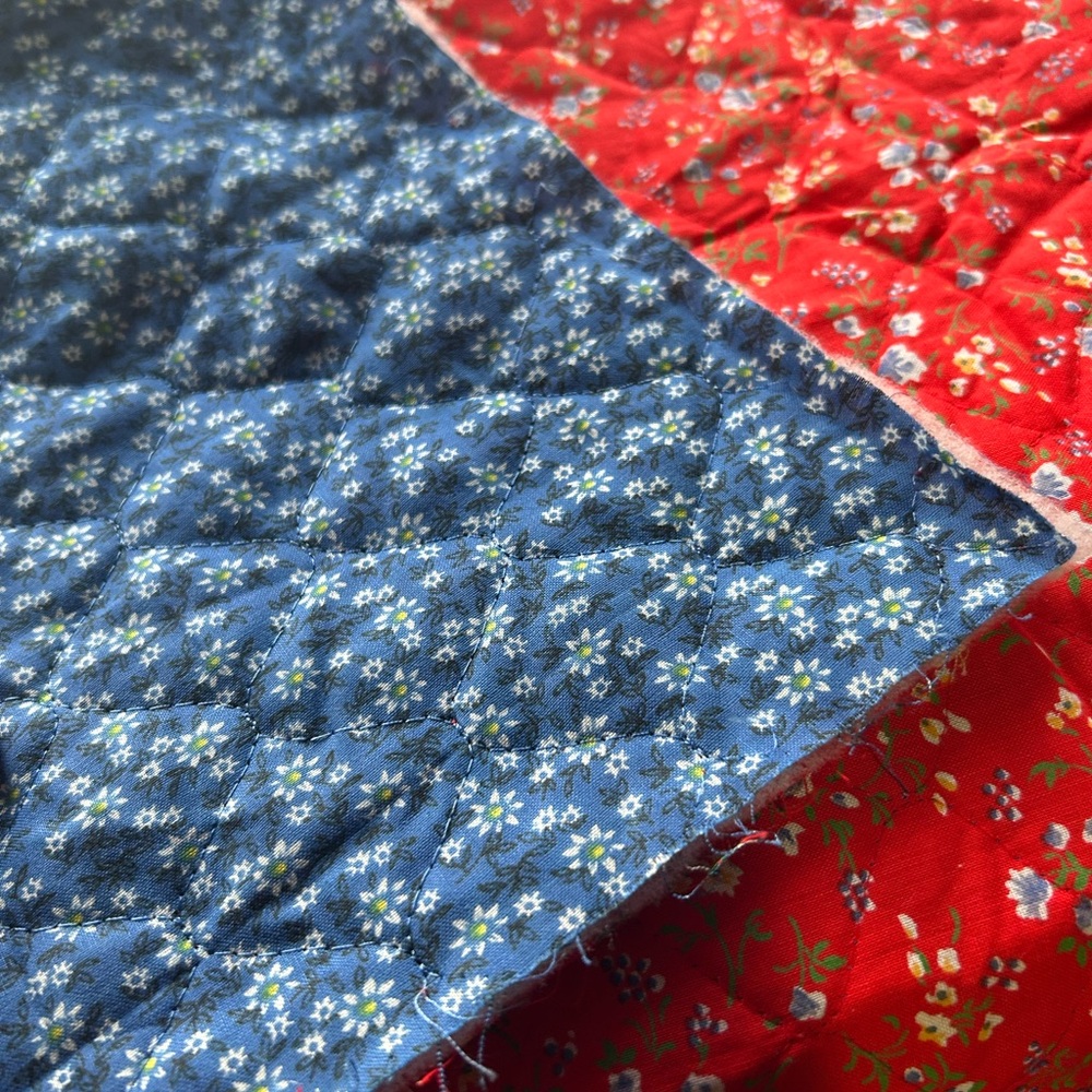 Vintage Christmas Floral Quilted Fabric in Red and Blue- placemats- stockings